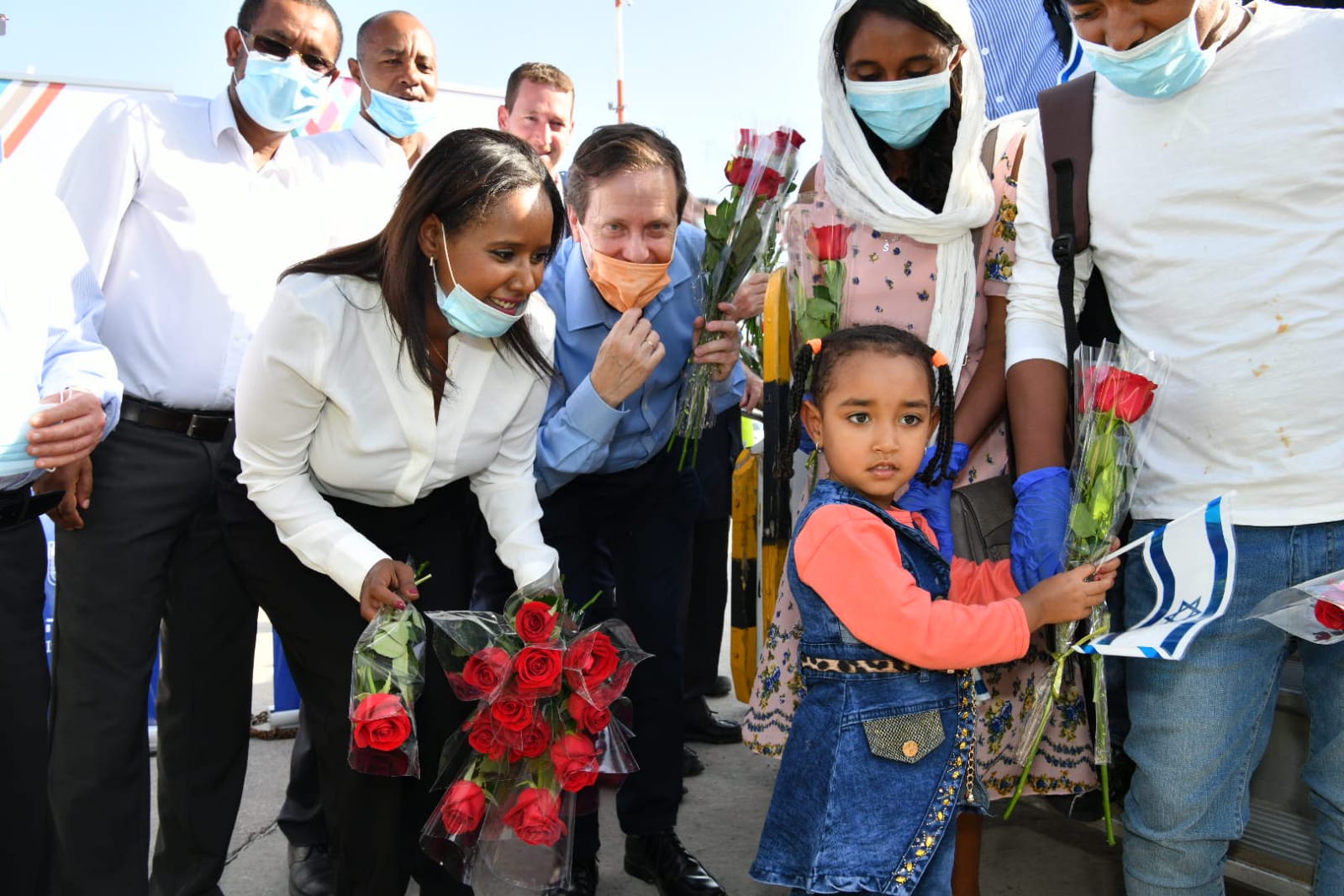 Isaac Herzog and Minister of Aliyah and Integration Pnina Tamano-Shata welcome 119 Ethiopian immigrants to Israel