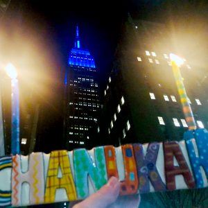Lighting Hanukkah candles in New York City