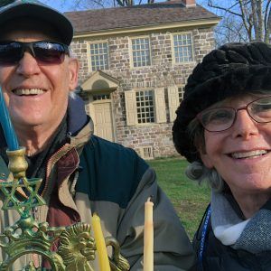 Lighting Hanukkah candles in Penn Valley, Pennsylvania