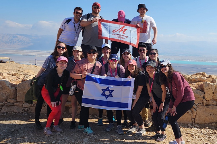 Lior (back left) with Muhlenberg students on a trip to Israel
