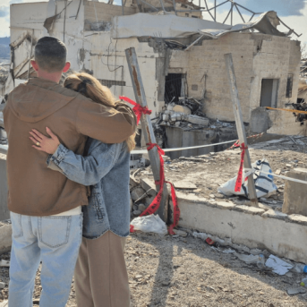 Looking at devastation after a missile hit